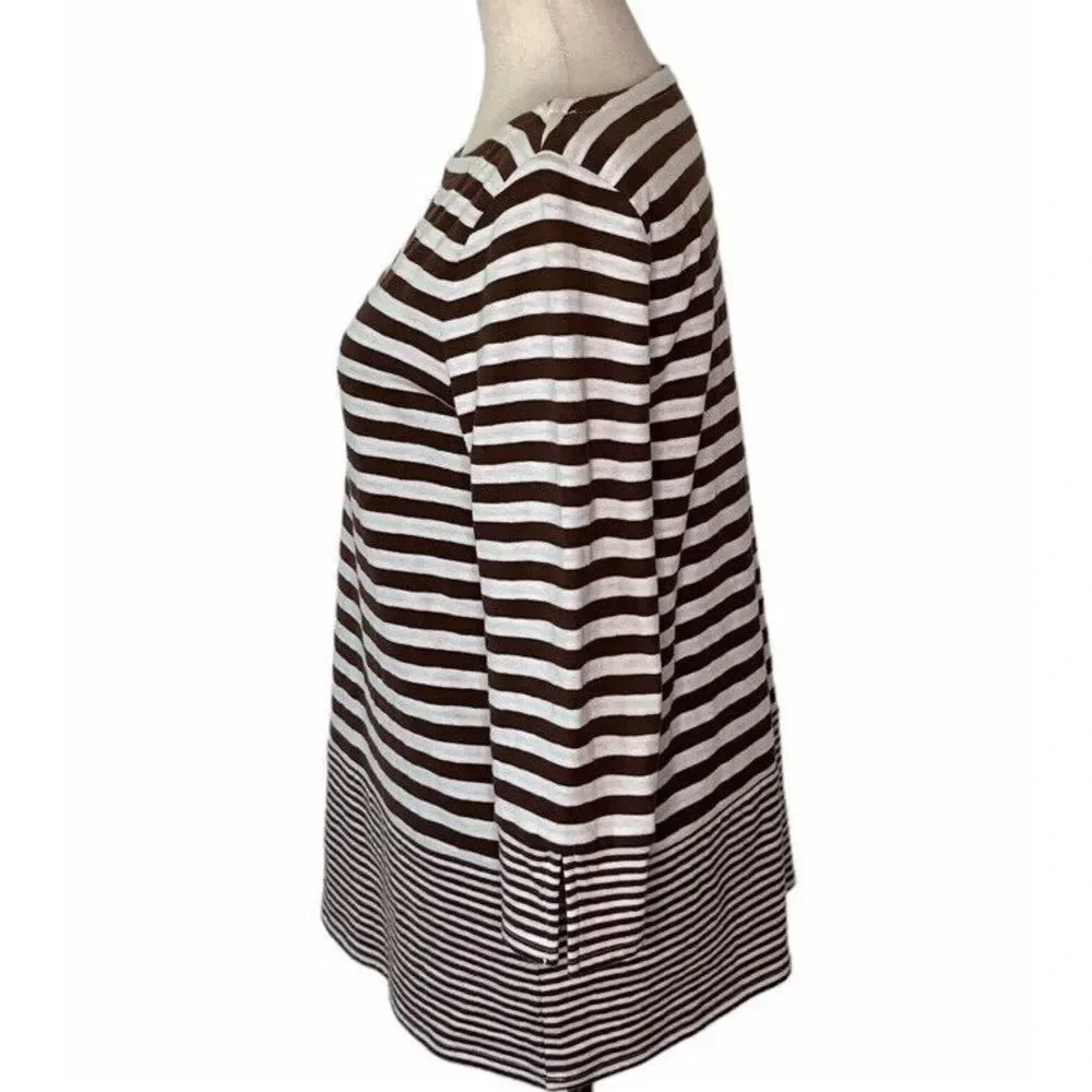 J Jill Womens Tunic Shirt Top Size XSMALL Brown White Mixed Stripe 3/4 Sleeve - Picture 3 of 9